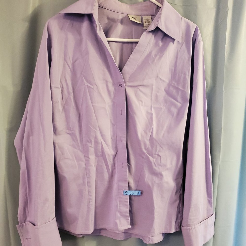 lavender purple long sleeve button up blouse